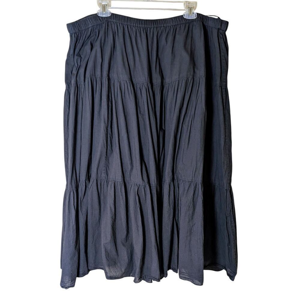 Ellos Plus Size 28 Black Tiered Broomstick Peasant Skirt Beach Boho